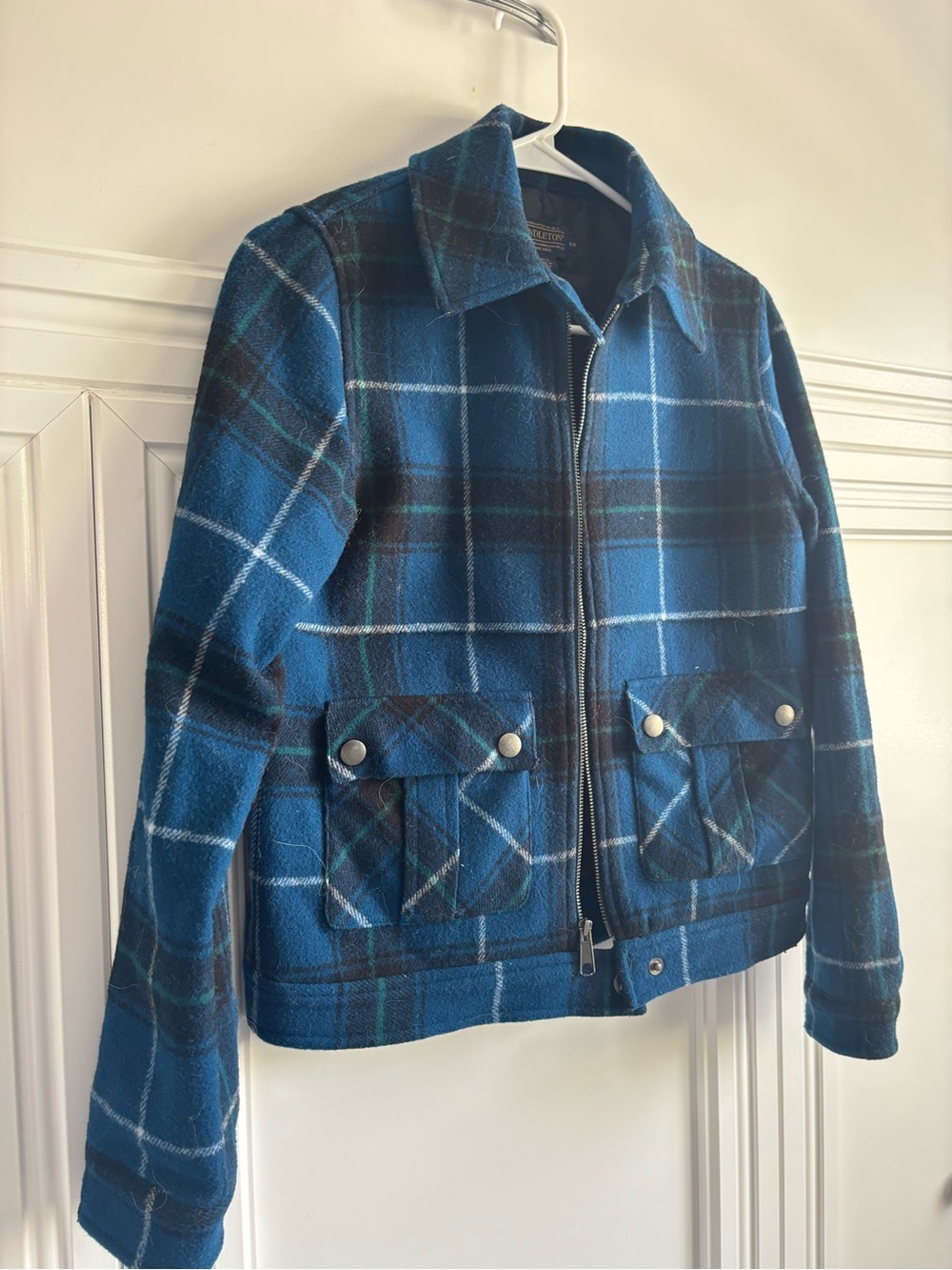 Pendleton Blue Plaid Zip-Front Women's Jacket crop xs